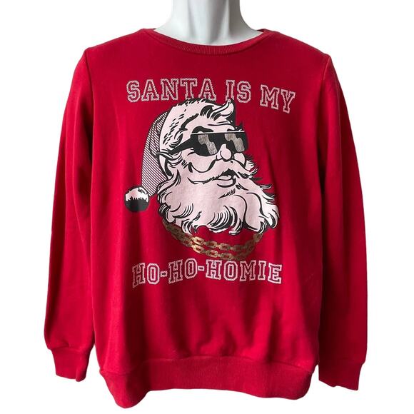 Cozy Zoe SANTA IS MY HO HO HOMIE Ugly Christmas Sweatshirt Size Small - Picture 1 of 5
